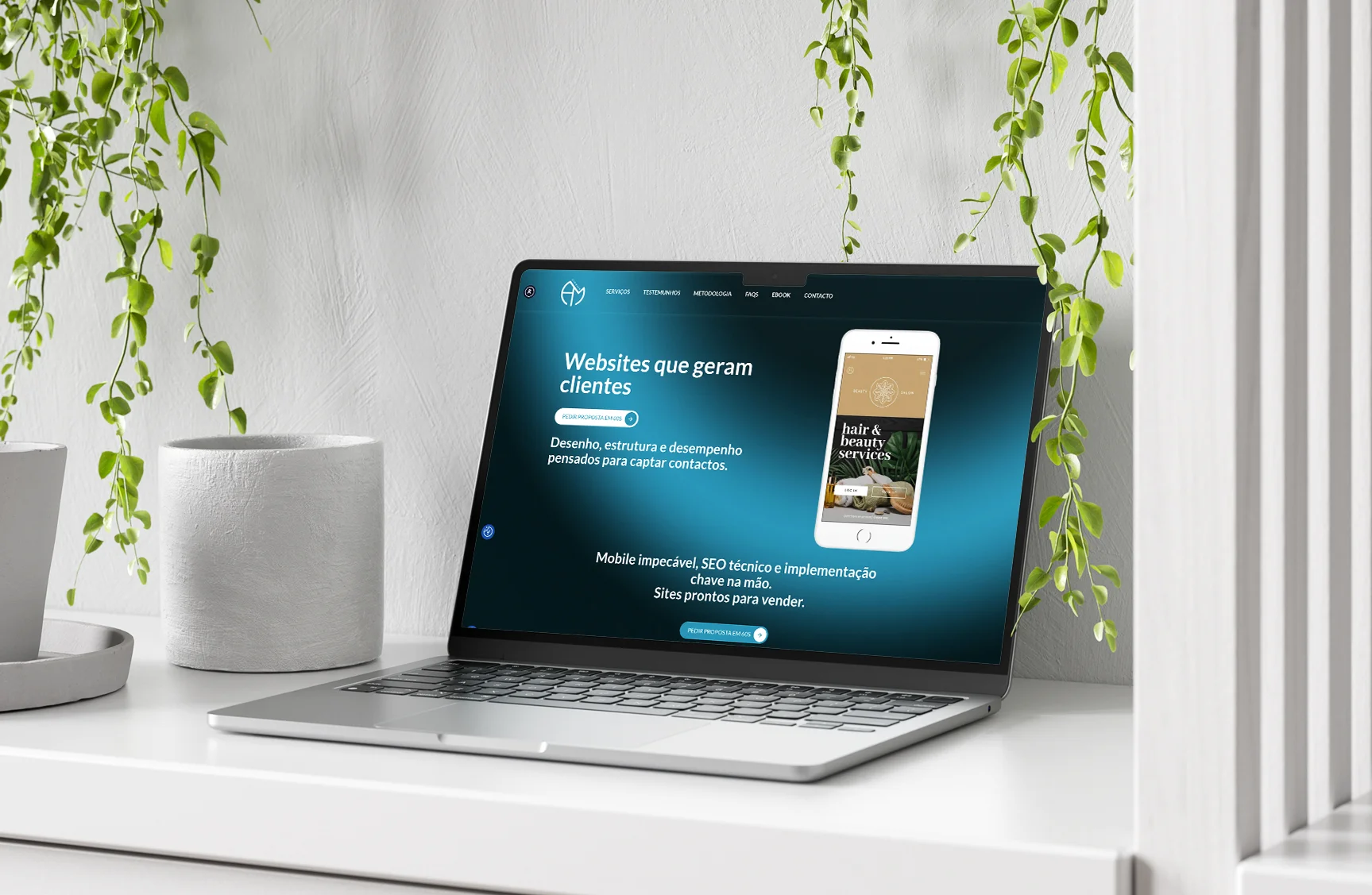 Mockup da landing page para Meta Ads apresentado em computador